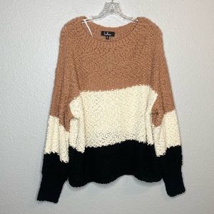 NWT Lulu’s Always Be Together Camel Color Block Chenille Sweater XL
